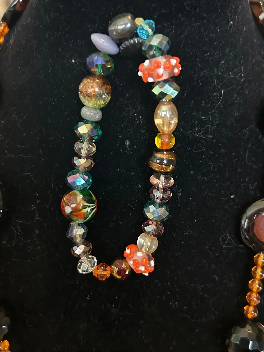 Handcrafted Amber/Orange & Black Bead Necklace and Bracelet Set
